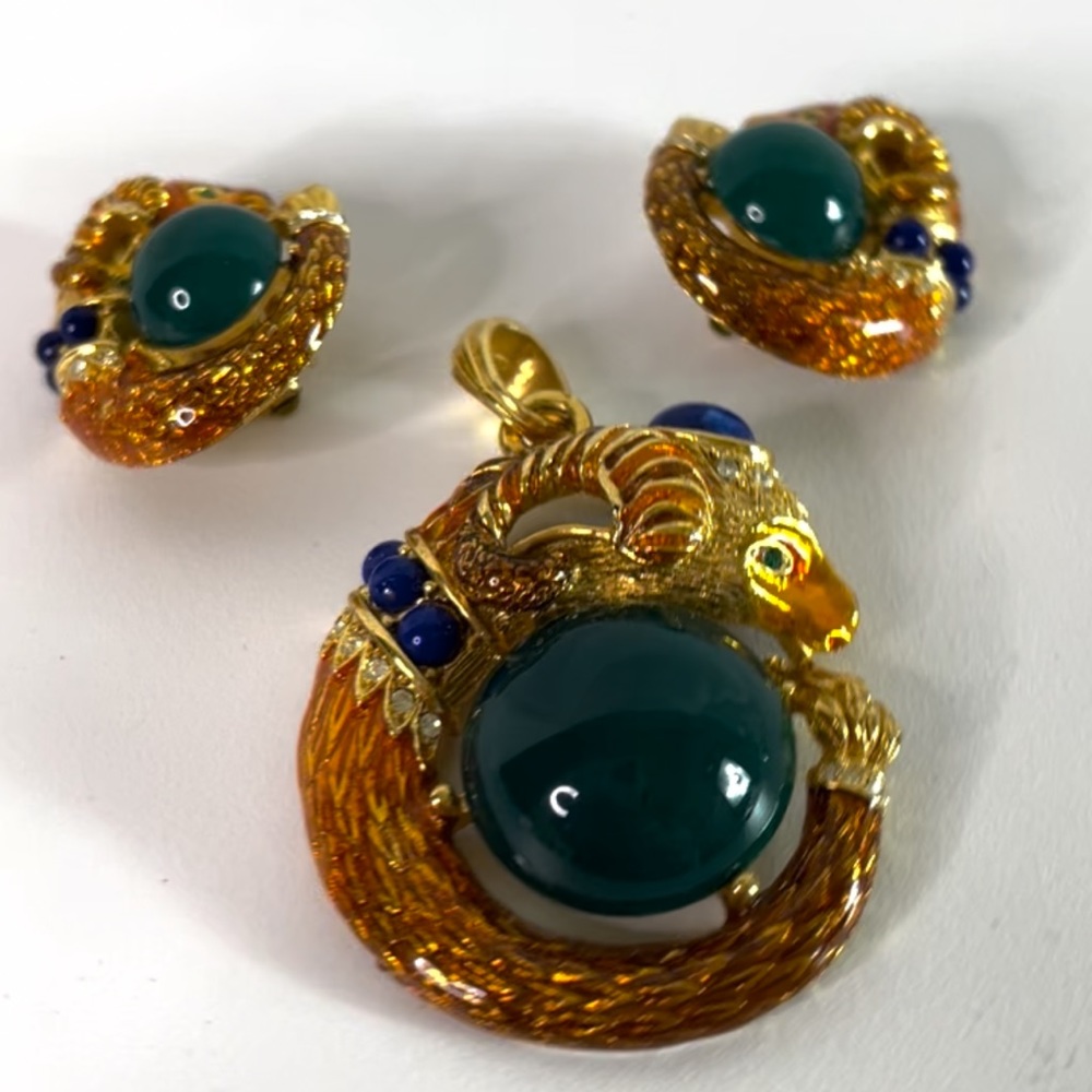 VTG Selro Rare Dragon Pendant & Earrings Set